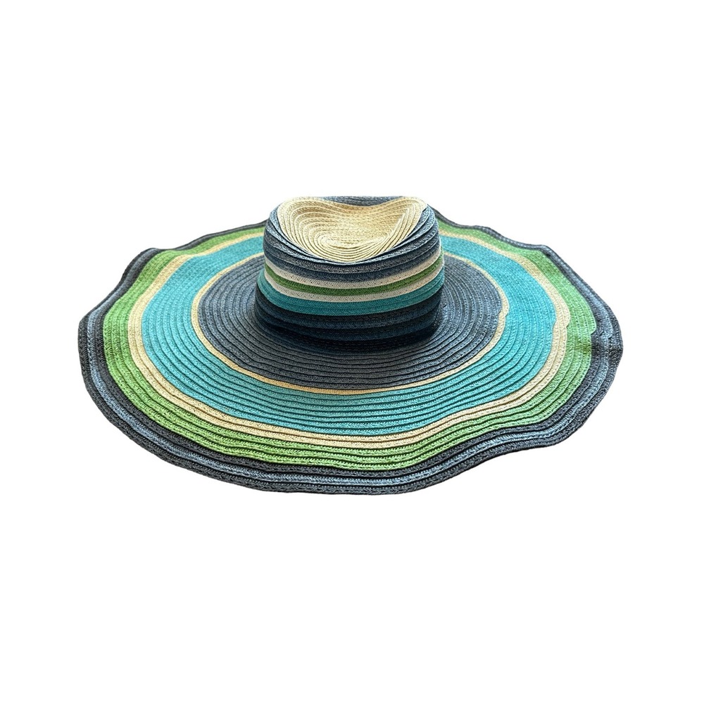 Jessica Simpson Women's One Size Blue Green & Tan Striped Beach Hat